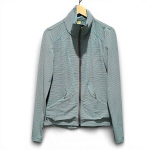 Lole Blue Gray Striped Mock Neck Jacket Size M UPF 50+ Stretch Pockets Beach